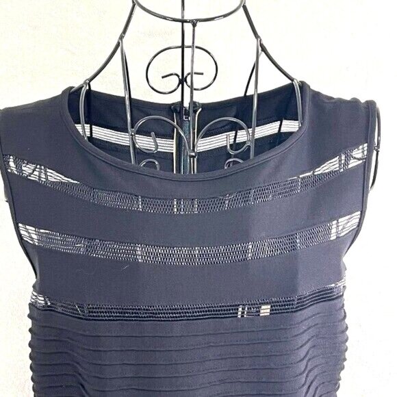 TADASHI SHOJI Dress Mesh Stripe Illusion Womens M Dark Romantic City Wit… - Picture 6 of 14